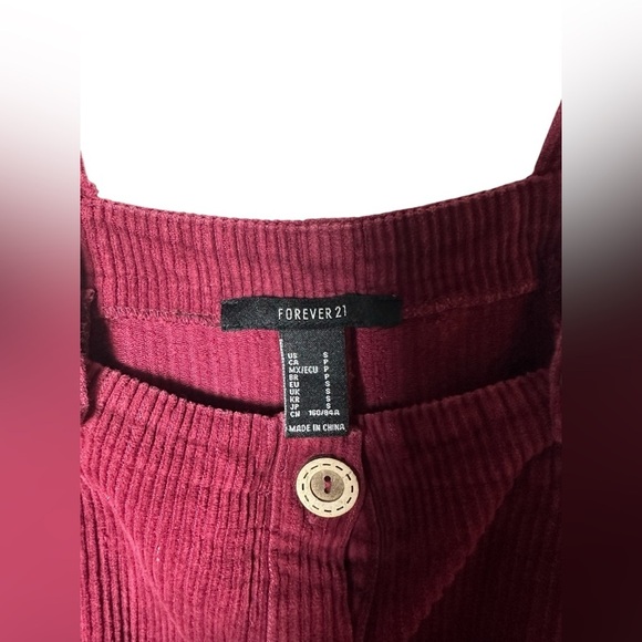 Forever 21 Burgundy Corduroy Overall Dress Pinafore Jumper Button Front Size S - Picture 5 of 7